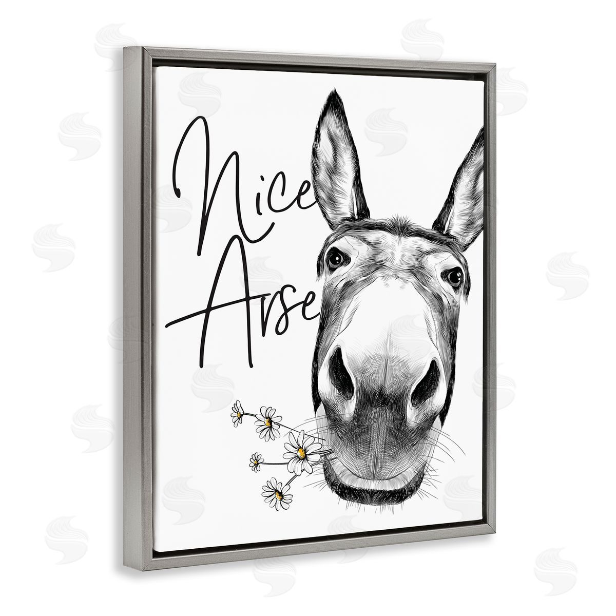 Nice Arse Donkey Pun Grey Floating Frame Canvas Wall Art, Home Decor by Lettered and Lined