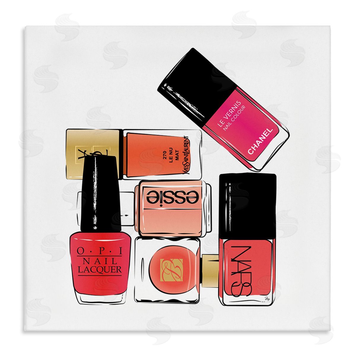 Martina Pavlova Stack of Nail Polish Glam Fashion Beauty Cosmetics Stretched Canvas Wall Art Print