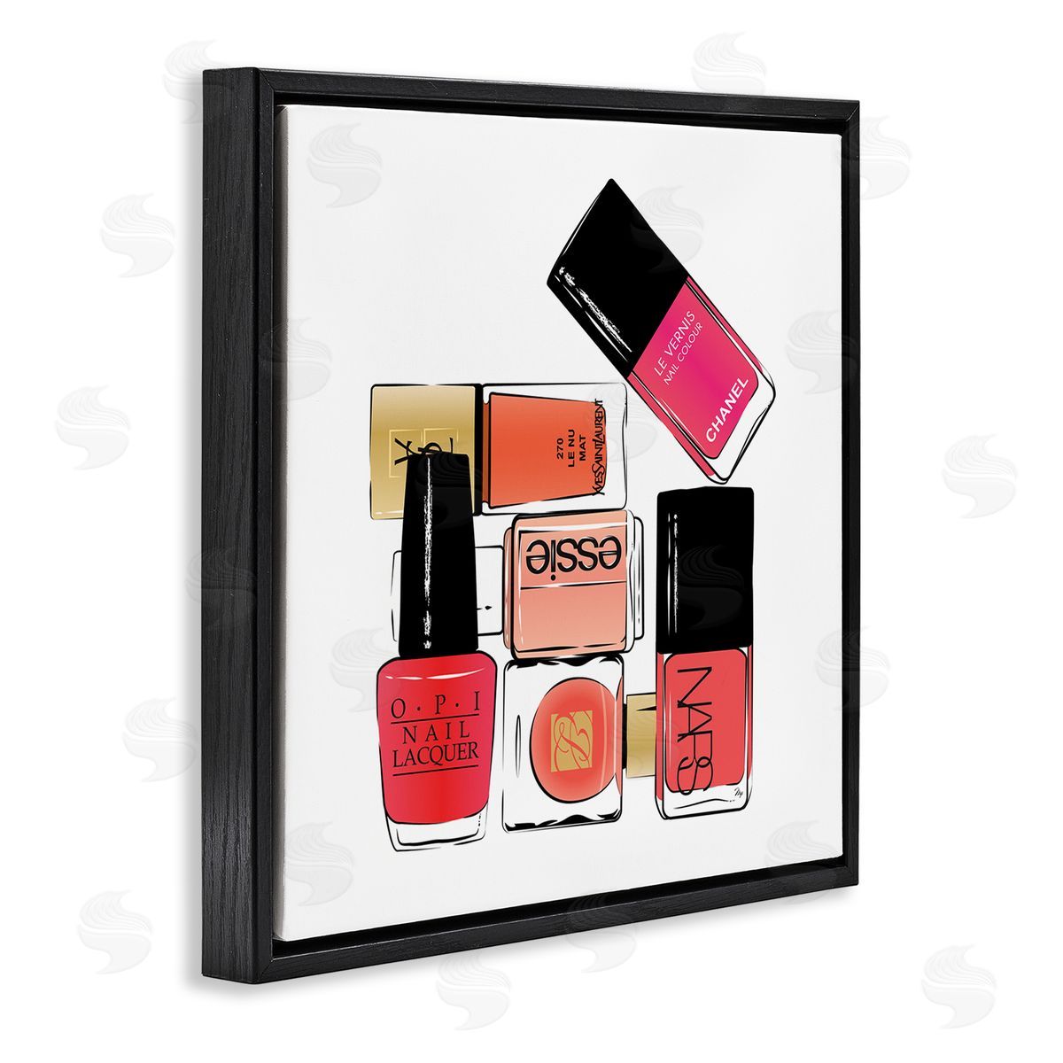 Martina Pavlova Stack of Nail Polish Glam Fashion Beauty Cosmetics Black Floating Frame Canvas Wall Art Print