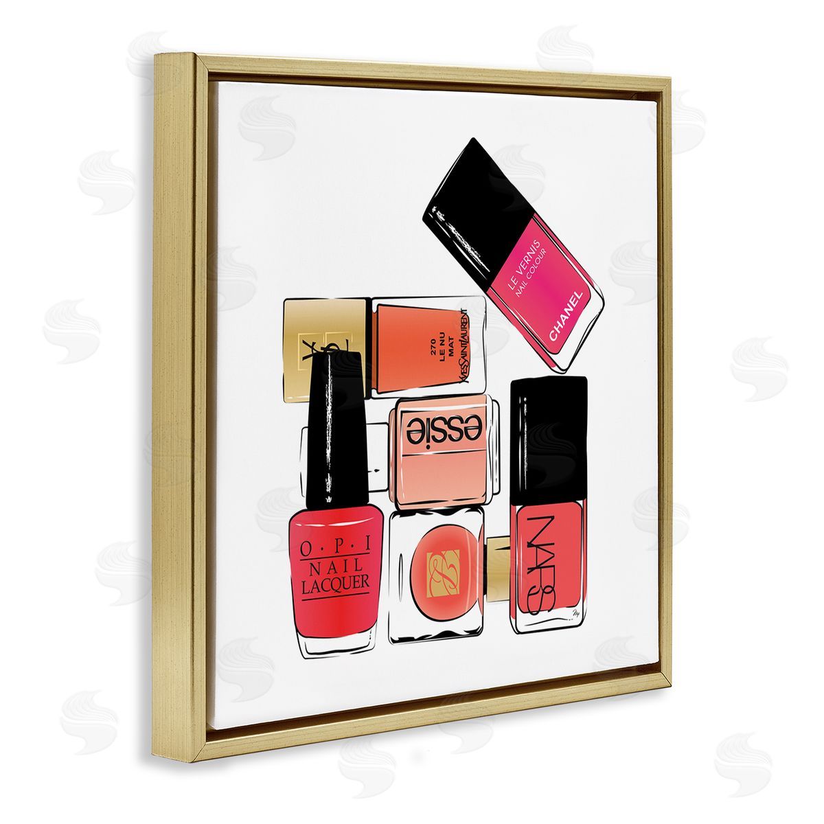 Martina Pavlova Stack of Nail Polish Glam Fashion Beauty Cosmetics Gold Floating Frame Canvas Wall Art Print