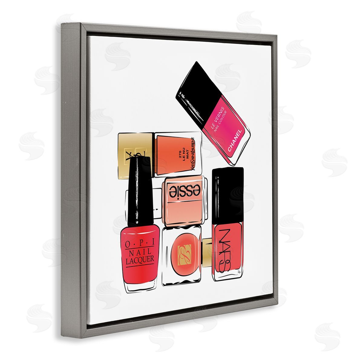 Martina Pavlova Stack of Nail Polish Glam Fashion Beauty Cosmetics Gray Floating Frame Canvas Wall Art Print