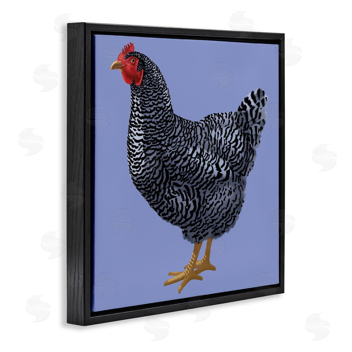 Sally Springer Griffith Striped Farm Chicken Over Purple Smiling Bird Black Floating Frame Canvas Wall Art Print
