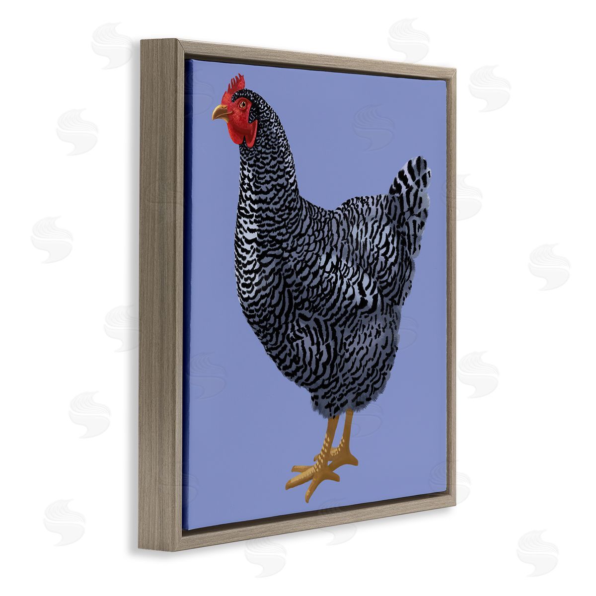 Sally Springer Griffith Striped Farm Chicken Over Purple Smiling Bird Brown Floating Frame Canvas Wall Art Print