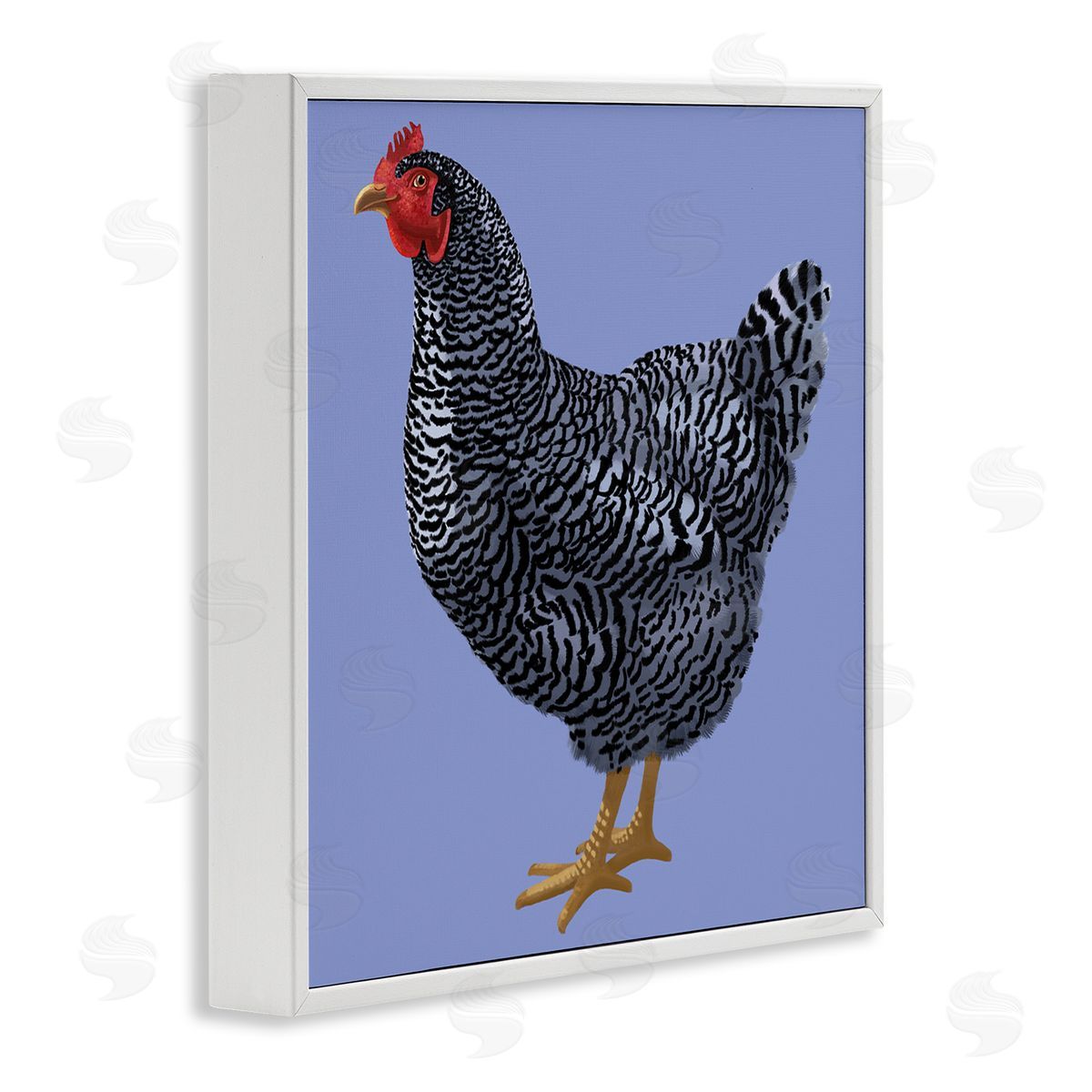 Sally Springer Griffith Striped Farm Chicken Over Purple Smiling Bird White Framed Glicee Wall Art Print