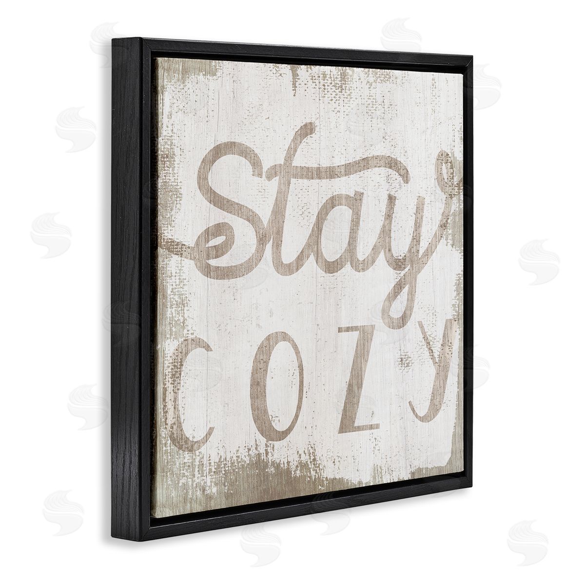 Stupell Studio Distressed Stay Cozy Sentiment Playful Rustic Typography  Black Floating Frame Canvas Wall Art Print