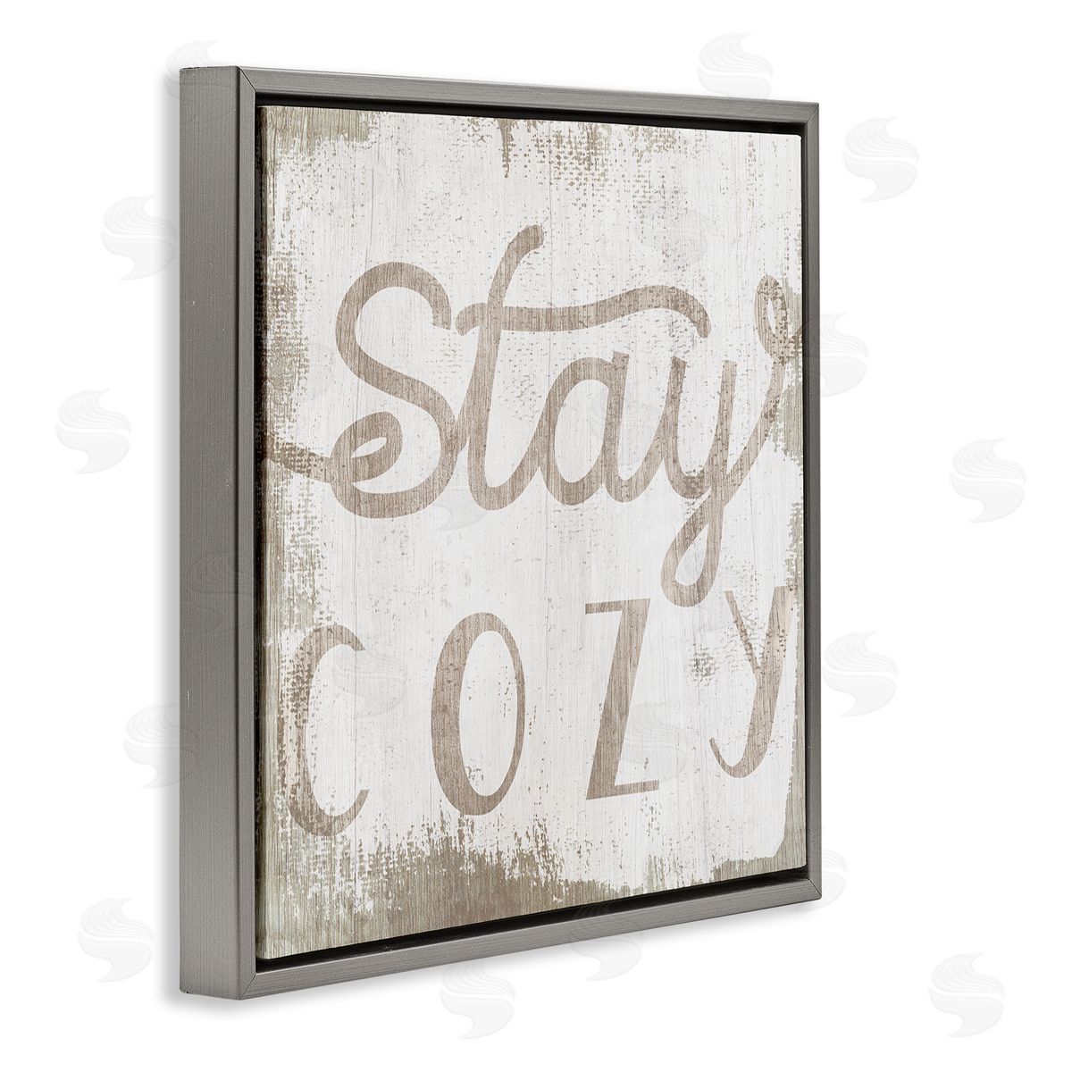 Stupell Studio Distressed Stay Cozy Sentiment Playful Rustic Typography  Gray Floating Frame Canvas Wall Art Print