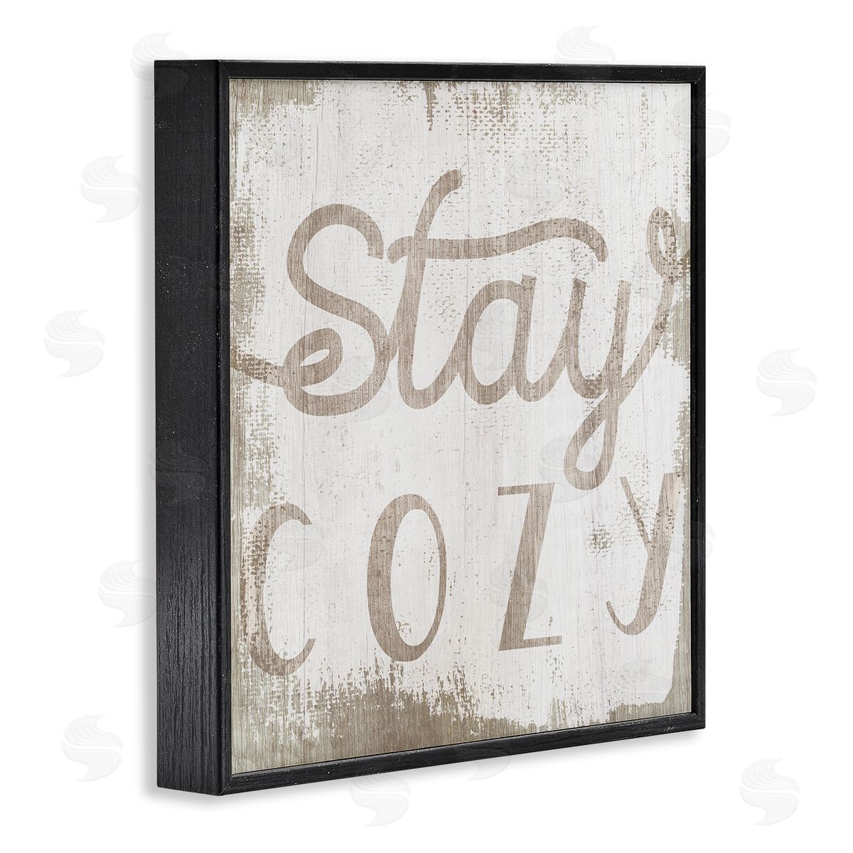Stupell Studio Distressed Stay Cozy Sentiment Playful Rustic Typography  Black Framed Glicee Wall Art Print
