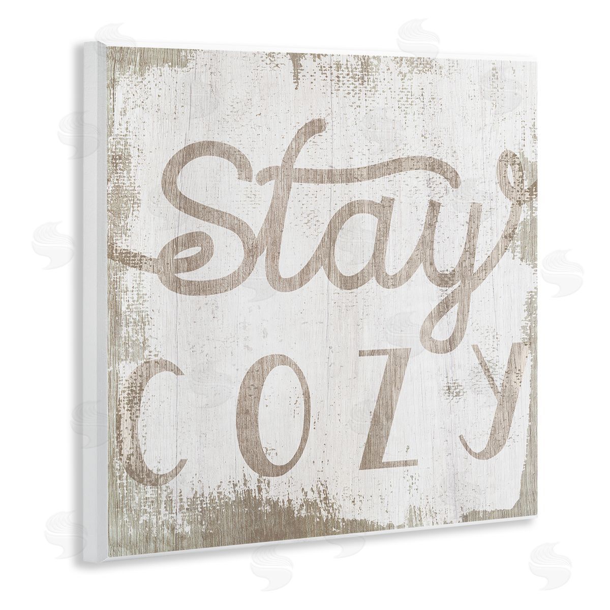 Stupell Studio Distressed Stay Cozy Sentiment Playful Rustic Typography  Wooden Wall Plaque Art Print