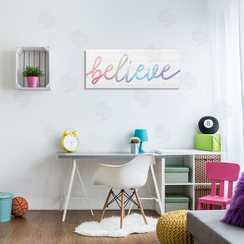 Stupell Studio Believe Rainbow Text over Muted Motivational Phrase