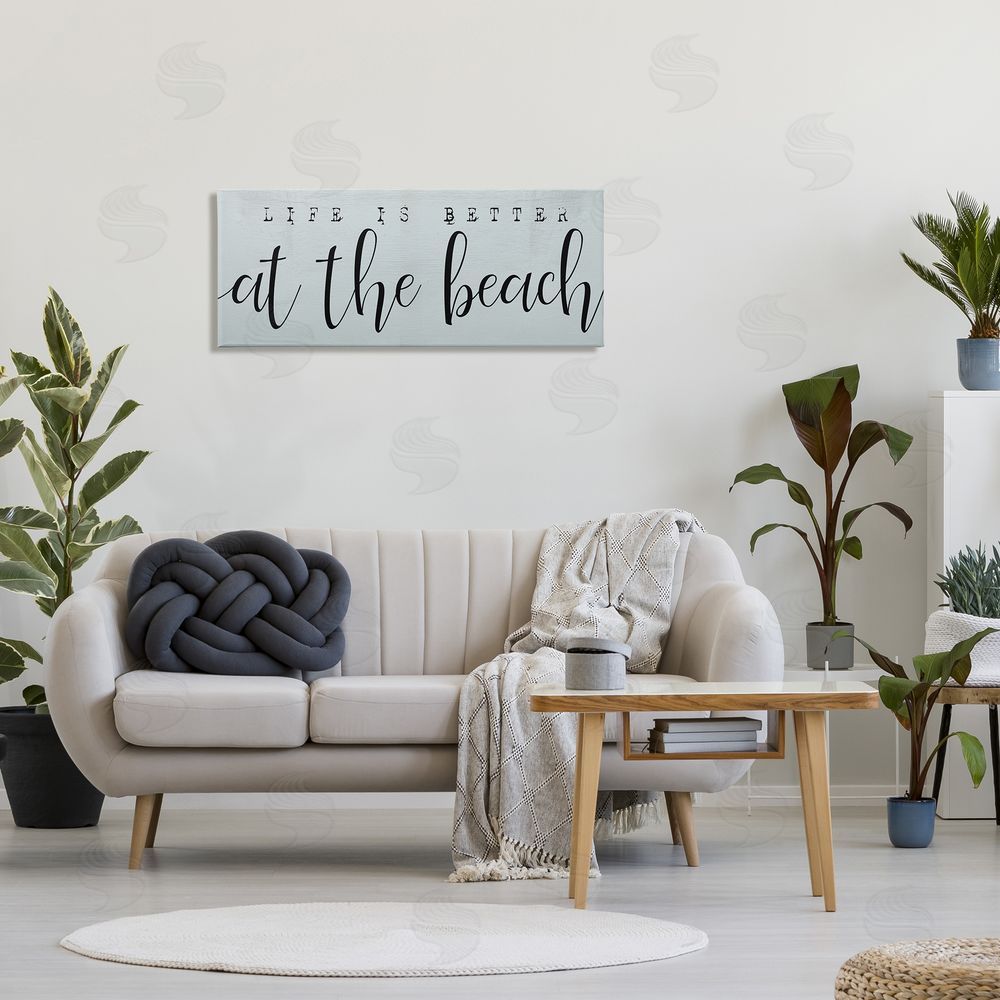 Stupell Studio Life's Better at Beach Phrase Soft Nautical Blue