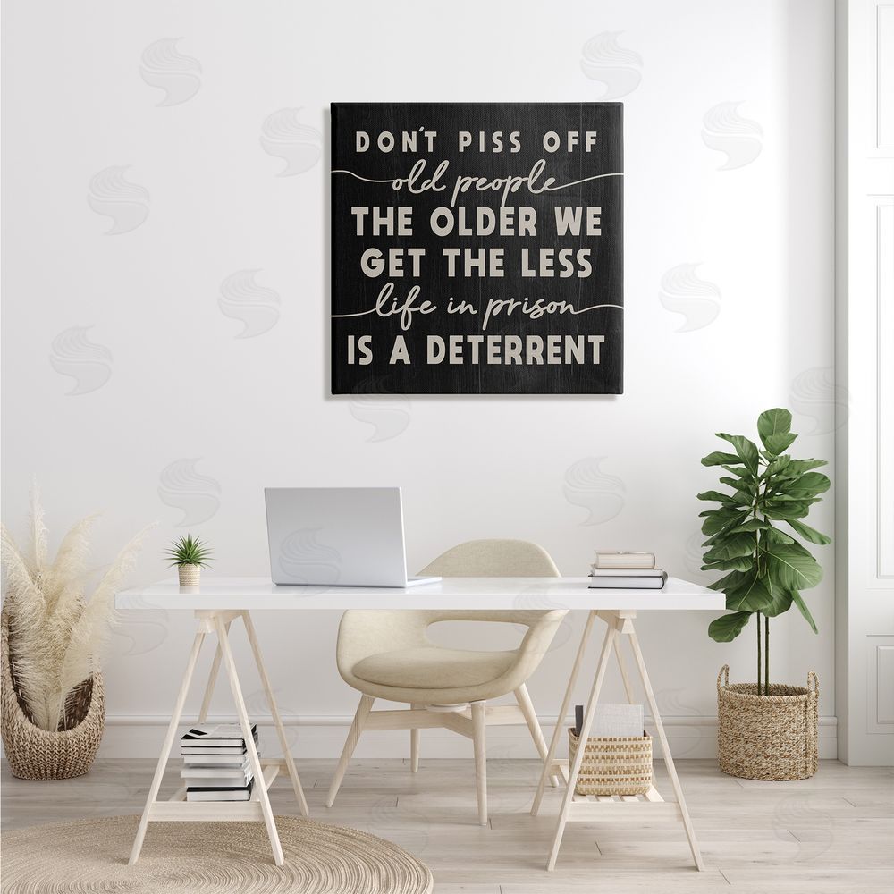 Stupell Studio Don't Piss Off Old People Quote Funny Age Joke Canvas Wall Art in Room