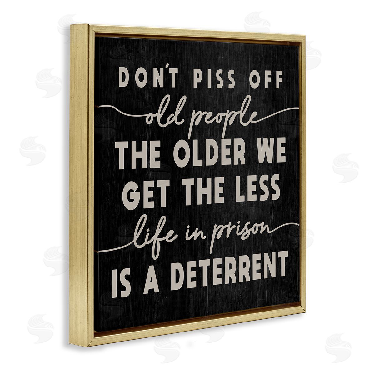 Stupell Studio Don't Piss Off Old People Quote Funny Age Joke Gold Floating Frame Canvas Wall Art Print