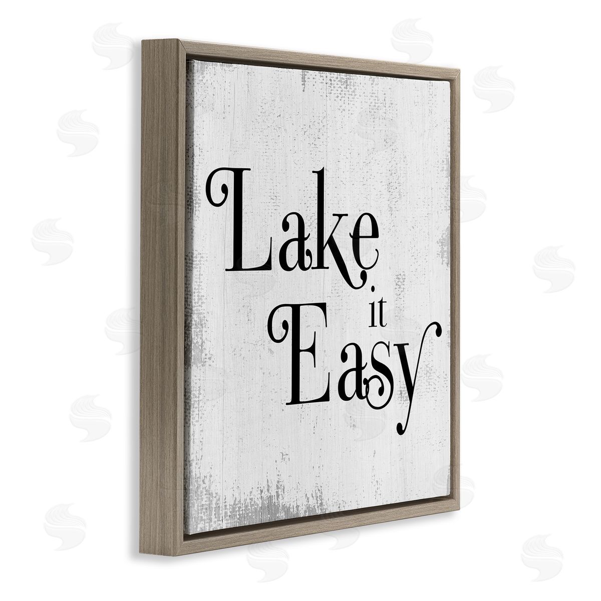 Stupell Studio Lake It Easy Tranquil Coastal Phrase Distressed Grey Brown Floating Frame Canvas Wall Art Print
