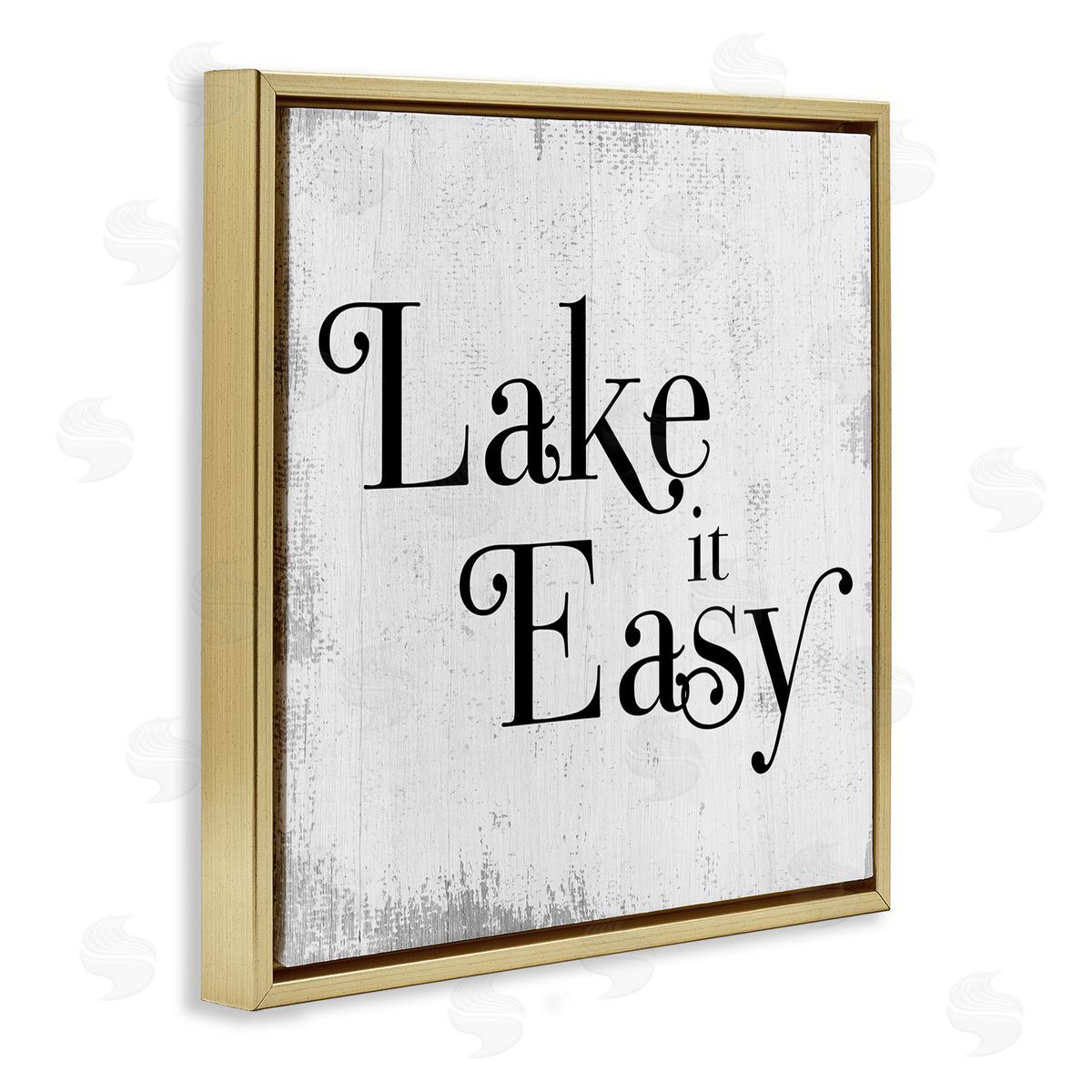 Stupell Studio Lake It Easy Tranquil Coastal Phrase Distressed Grey Gold Floating Frame Canvas Wall Art Print