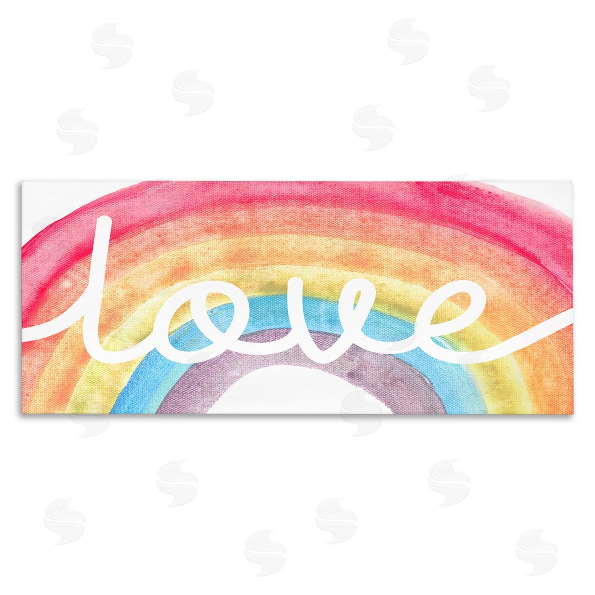 Stupell Studio Love Script Typography over Soft Watercolor Rainbow