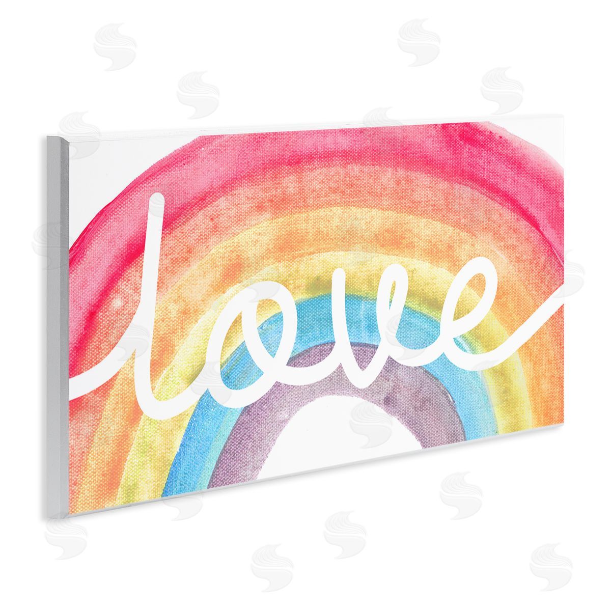 Stupell Studio Love Script Typography over Soft Watercolor Rainbow