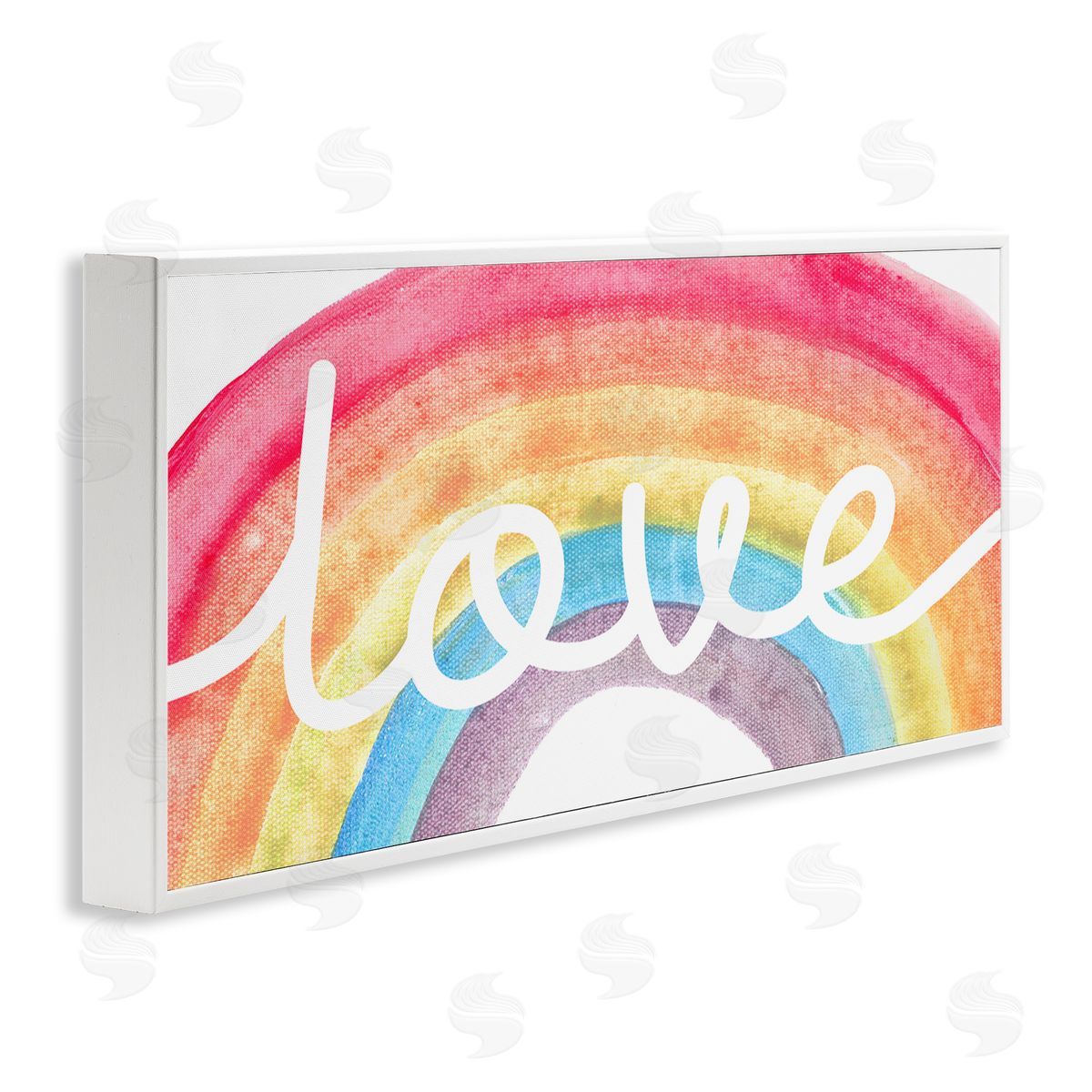 Stupell Studio Love Script Typography over Soft Watercolor Rainbow