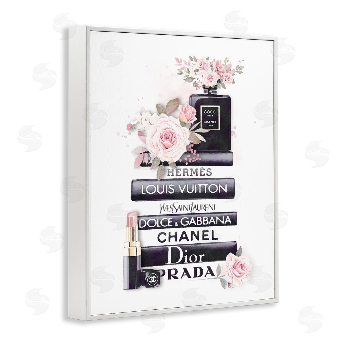 Pink Roses Glam Bookstack White Frame Print Wall Art, Home Decor by Ros Ruseva