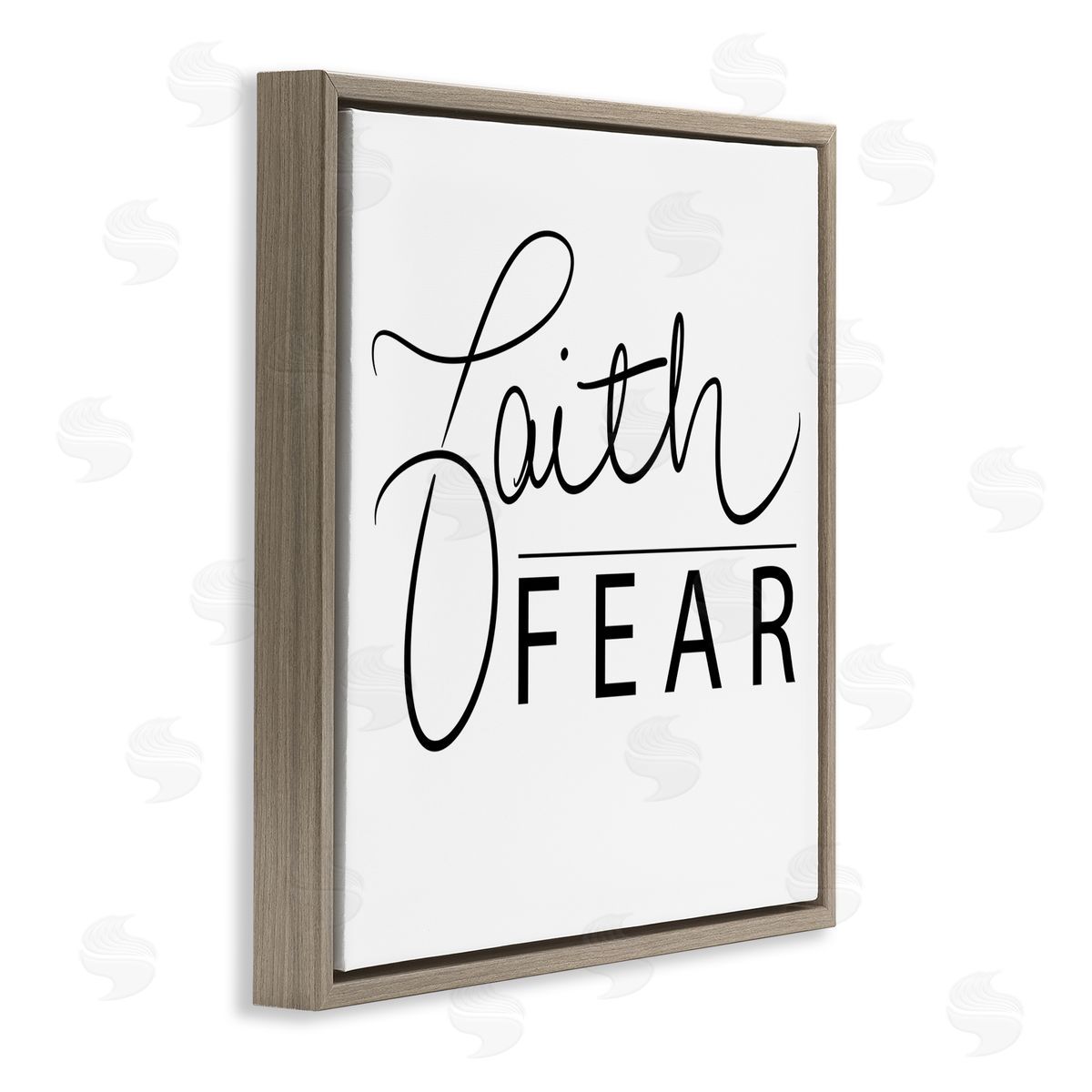 SD Graphics Studio Faith Over Fear Motto Minimal Clean Typography Brown Floating Frame Canvas Wall Art Print