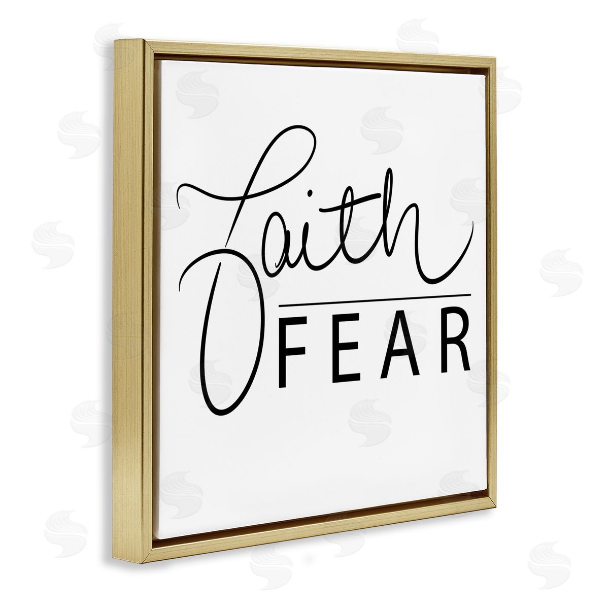 SD Graphics Studio Faith Over Fear Motto Minimal Clean Typography Gold Floating Frame Canvas Wall Art Print
