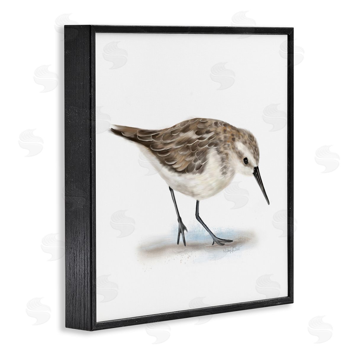 Studio Q Charming Sandpiper on Soft Sand Brown Nautical Bird Black Framed Glicee Wall Art Print