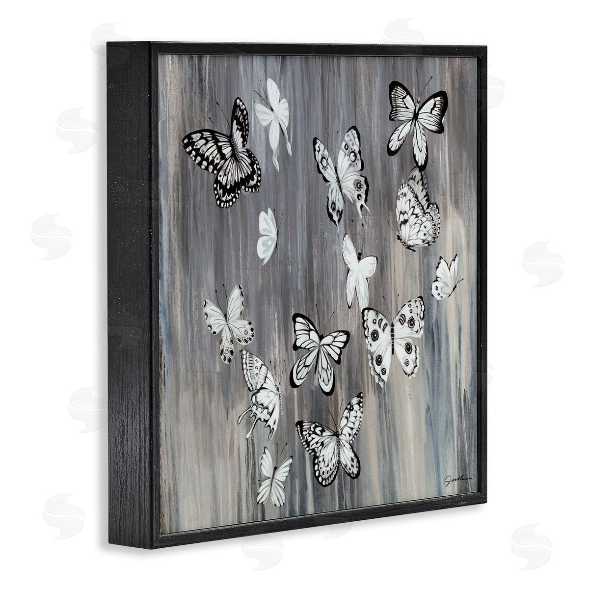 Liz Jardine Rustic Monochromatic Patterned Butterflies Flying Insects Black Framed Glicee Wall Art Print