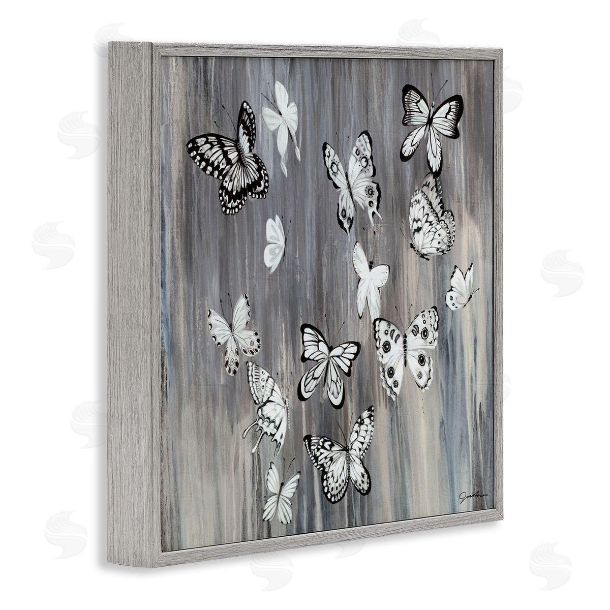 Liz Jardine Rustic Monochromatic Patterned Butterflies Flying Insects Gray Framed Glicee Wall Art Print