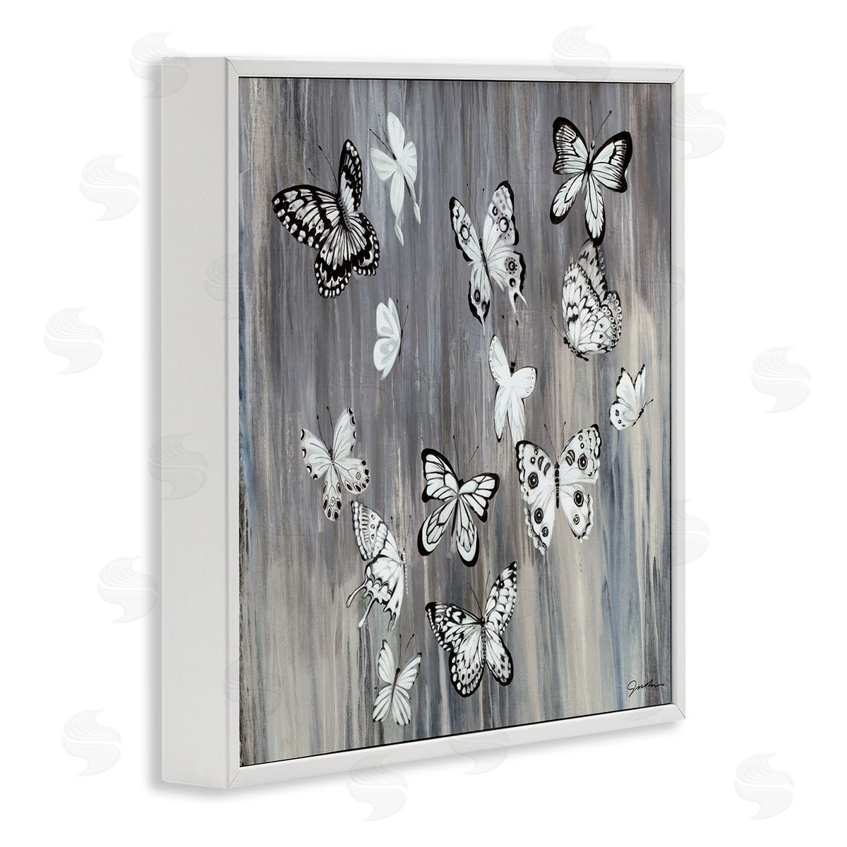 Liz Jardine Rustic Monochromatic Patterned Butterflies Flying Insects White Framed Glicee Wall Art Print