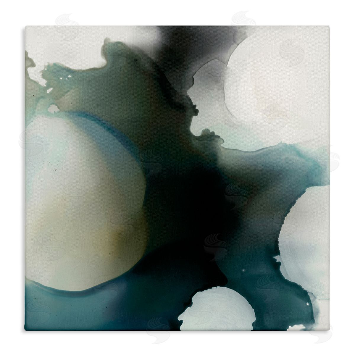 Kippi Leonard Ink Blot Abstraction Dark Grey Blue Distorted Shapes Stretched Canvas Wall Art Print