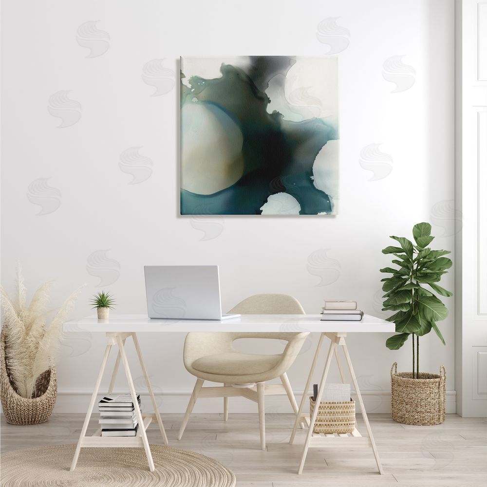Kippi Leonard Ink Blot Abstraction Dark Grey Blue Distorted Shapes Canvas Wall Art in Room