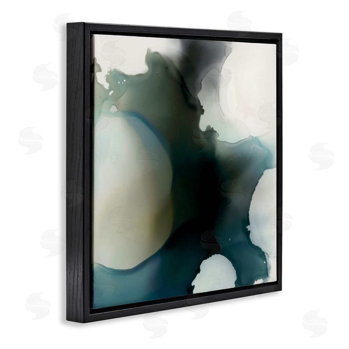 Kippi Leonard Ink Blot Abstraction Dark Grey Blue Distorted Shapes Black Floating Frame Canvas Wall Art Print