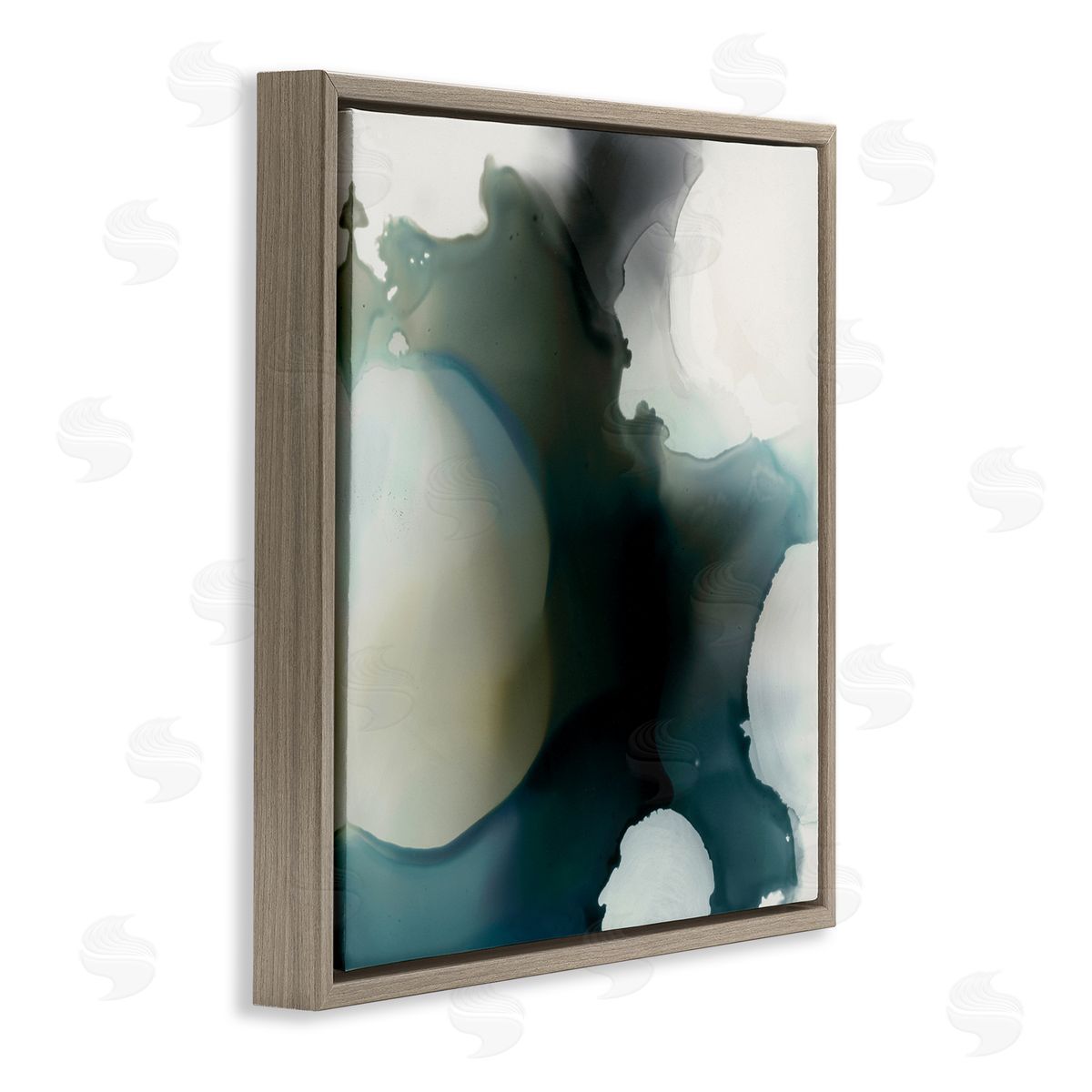 Kippi Leonard Ink Blot Abstraction Dark Grey Blue Distorted Shapes Brown Floating Frame Canvas Wall Art Print