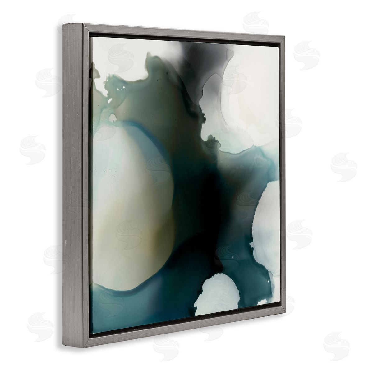 Kippi Leonard Ink Blot Abstraction Dark Grey Blue Distorted Shapes Gray Floating Frame Canvas Wall Art Print