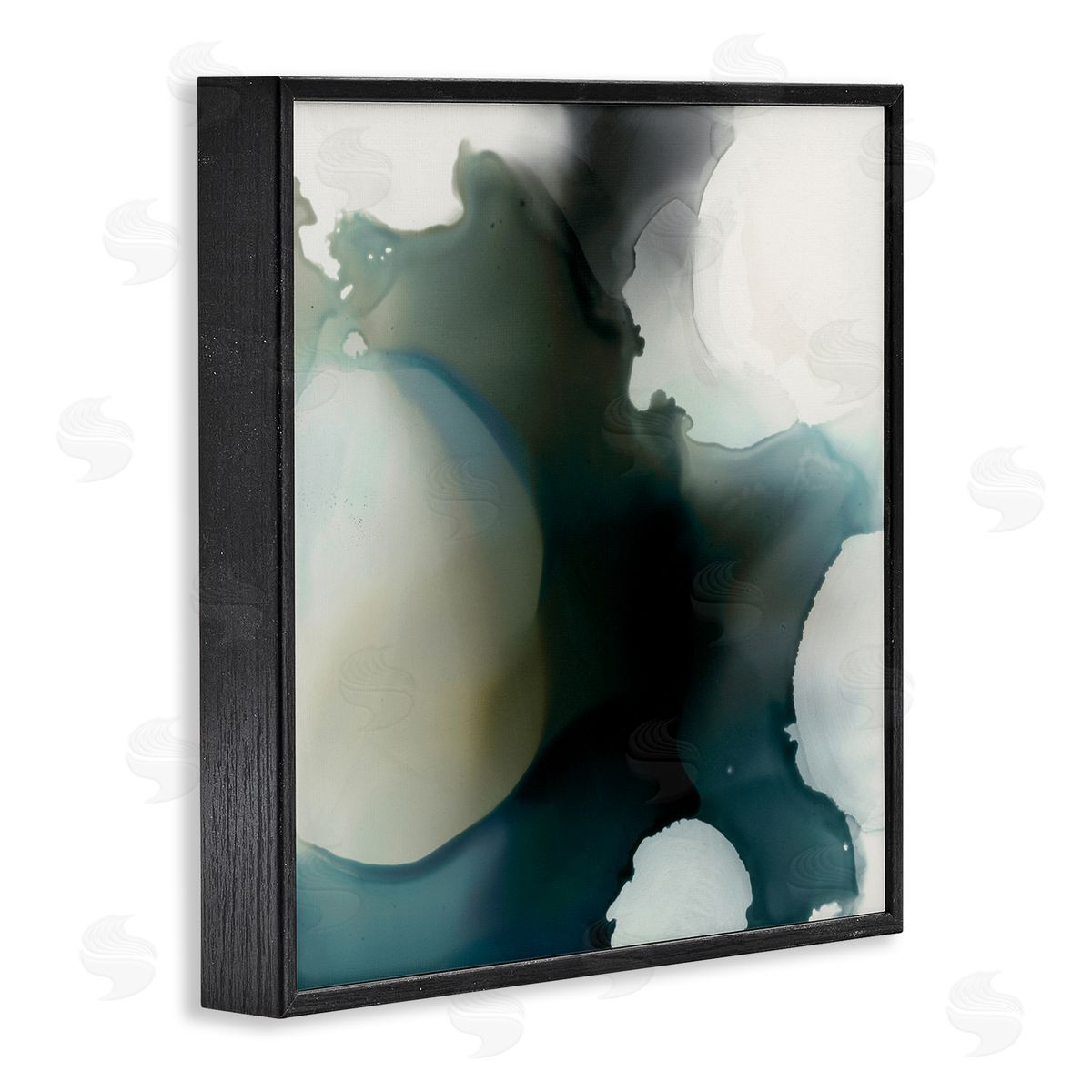 Kippi Leonard Ink Blot Abstraction Dark Grey Blue Distorted Shapes Black Framed Glicee Wall Art Print
