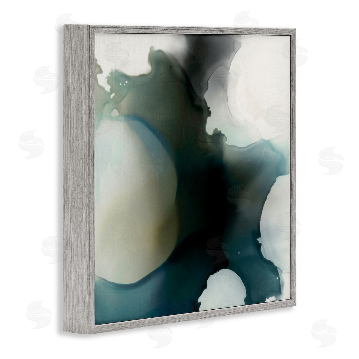 Kippi Leonard Ink Blot Abstraction Dark Grey Blue Distorted Shapes Gray Framed Glicee Wall Art Print