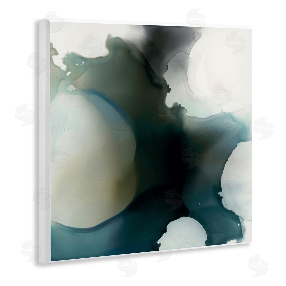 Kippi Leonard Ink Blot Abstraction Dark Grey Blue Distorted Shapes Wooden Wall Plaque Art Print