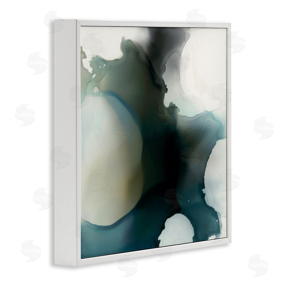 Kippi Leonard Ink Blot Abstraction Dark Grey Blue Distorted Shapes White Framed Glicee Wall Art Print