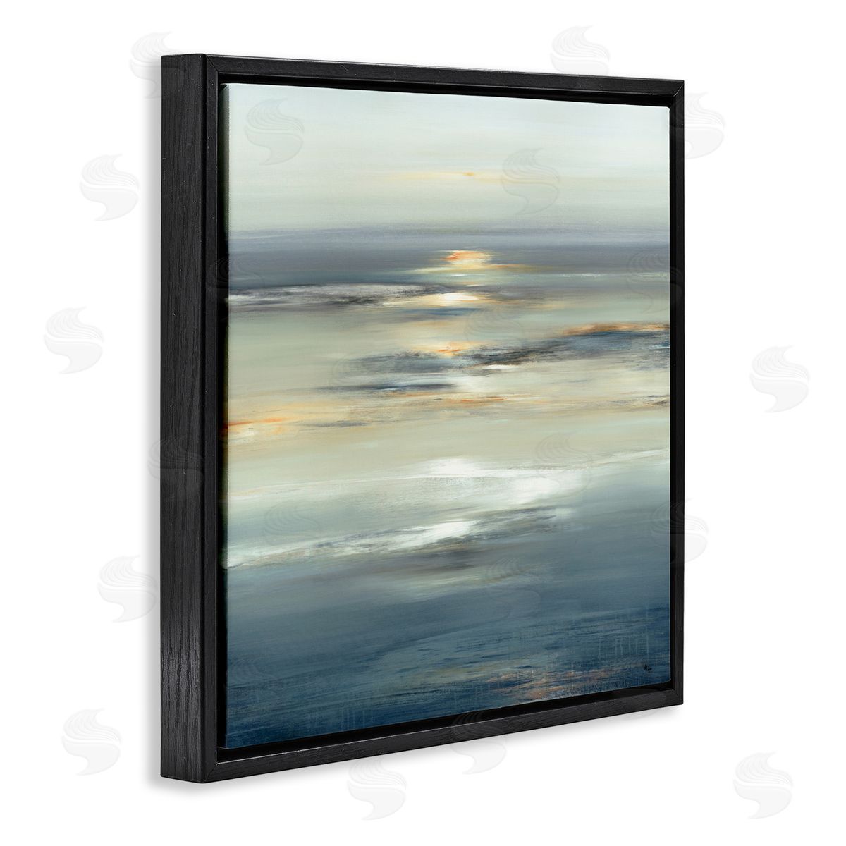 Abstract Tranquil Nautical Sunrise Black Floating Frame Canvas Wall Art, Home Decor by Lisa Ridgers