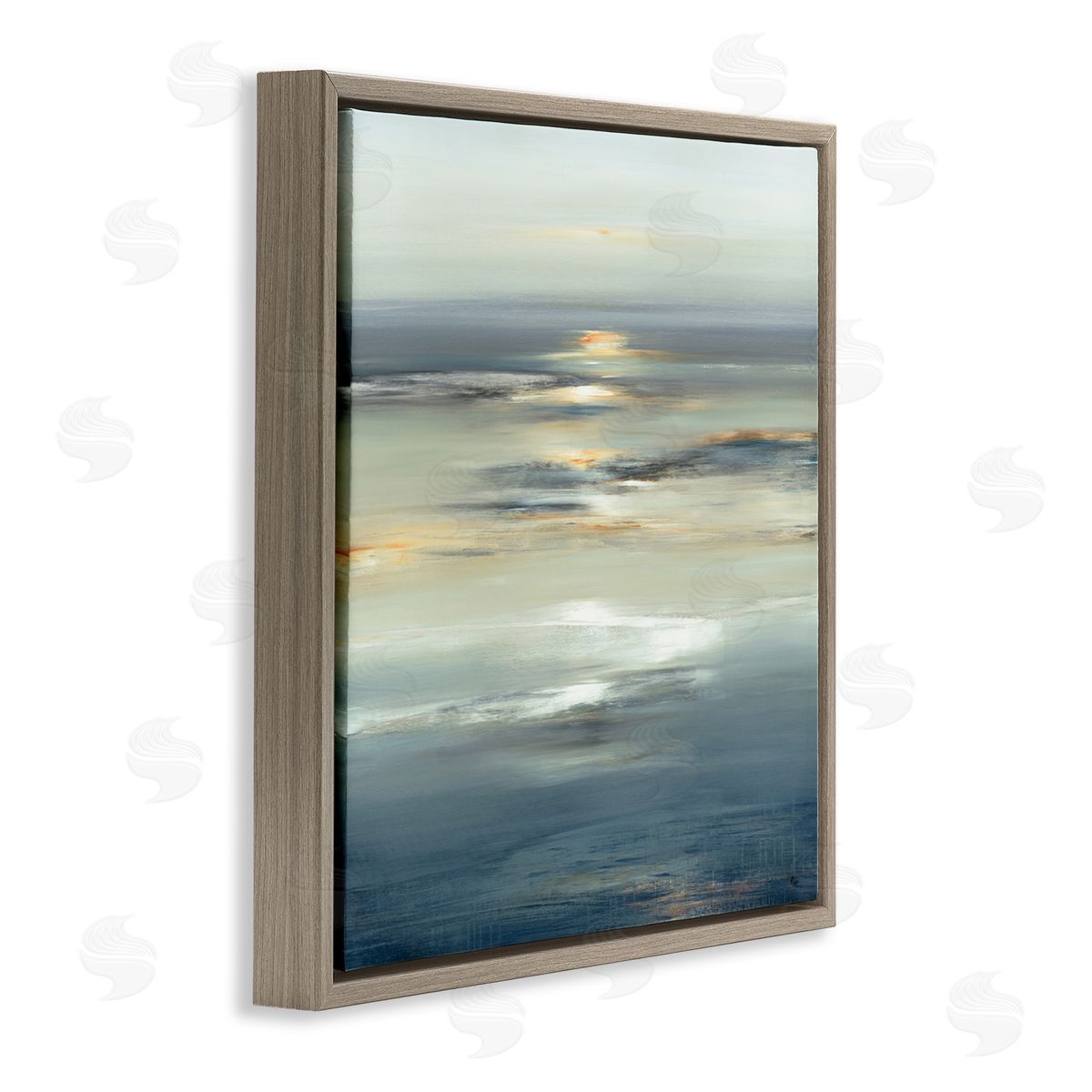 Abstract Tranquil Nautical Sunrise Brown Floating Frame Canvas Wall Art, Home Decor by Lisa Ridgers