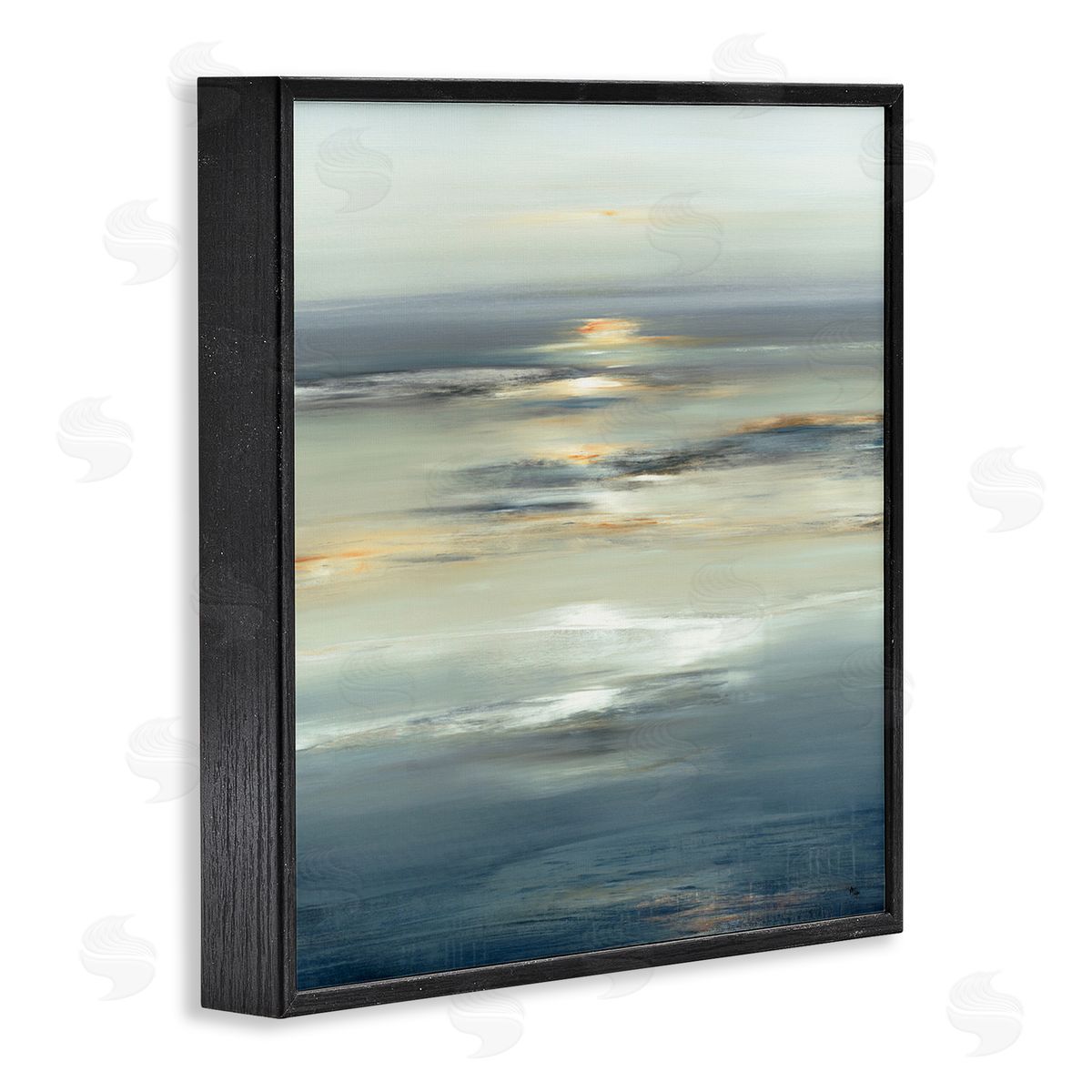 Abstract Tranquil Nautical Sunrise Black Frame Print Wall Art, Home Decor by Lisa Ridgers