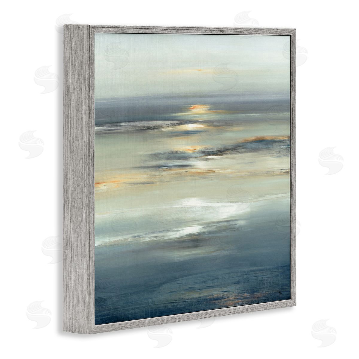 Abstract Tranquil Nautical Sunrise Grey Frame Print Wall Art, Home Decor by Lisa Ridgers