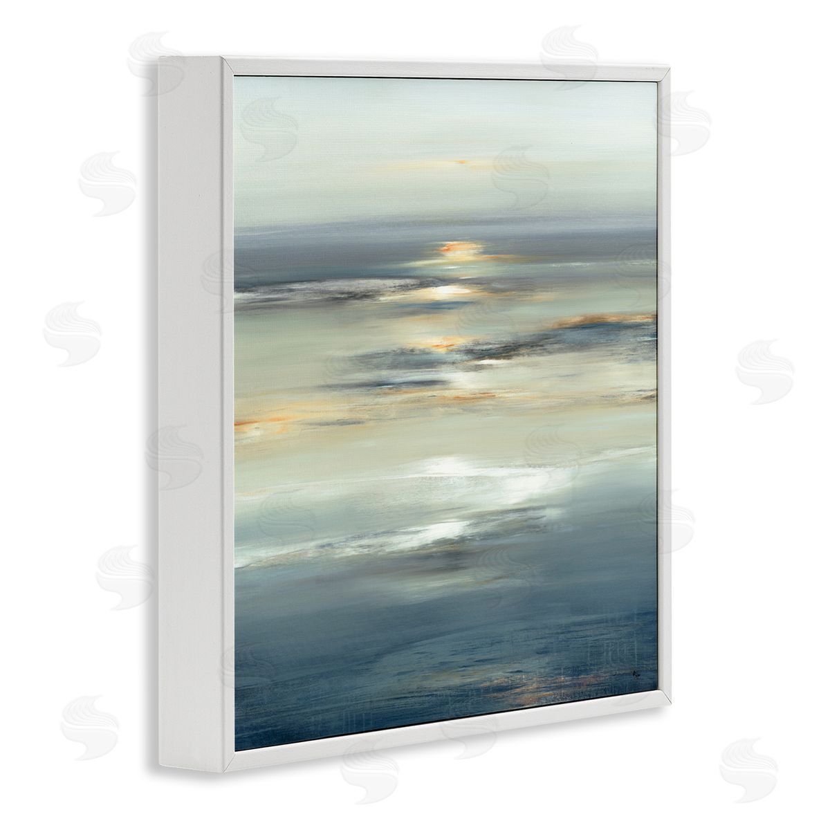 Abstract Tranquil Nautical Sunrise White Frame Print Wall Art, Home Decor by Lisa Ridgers