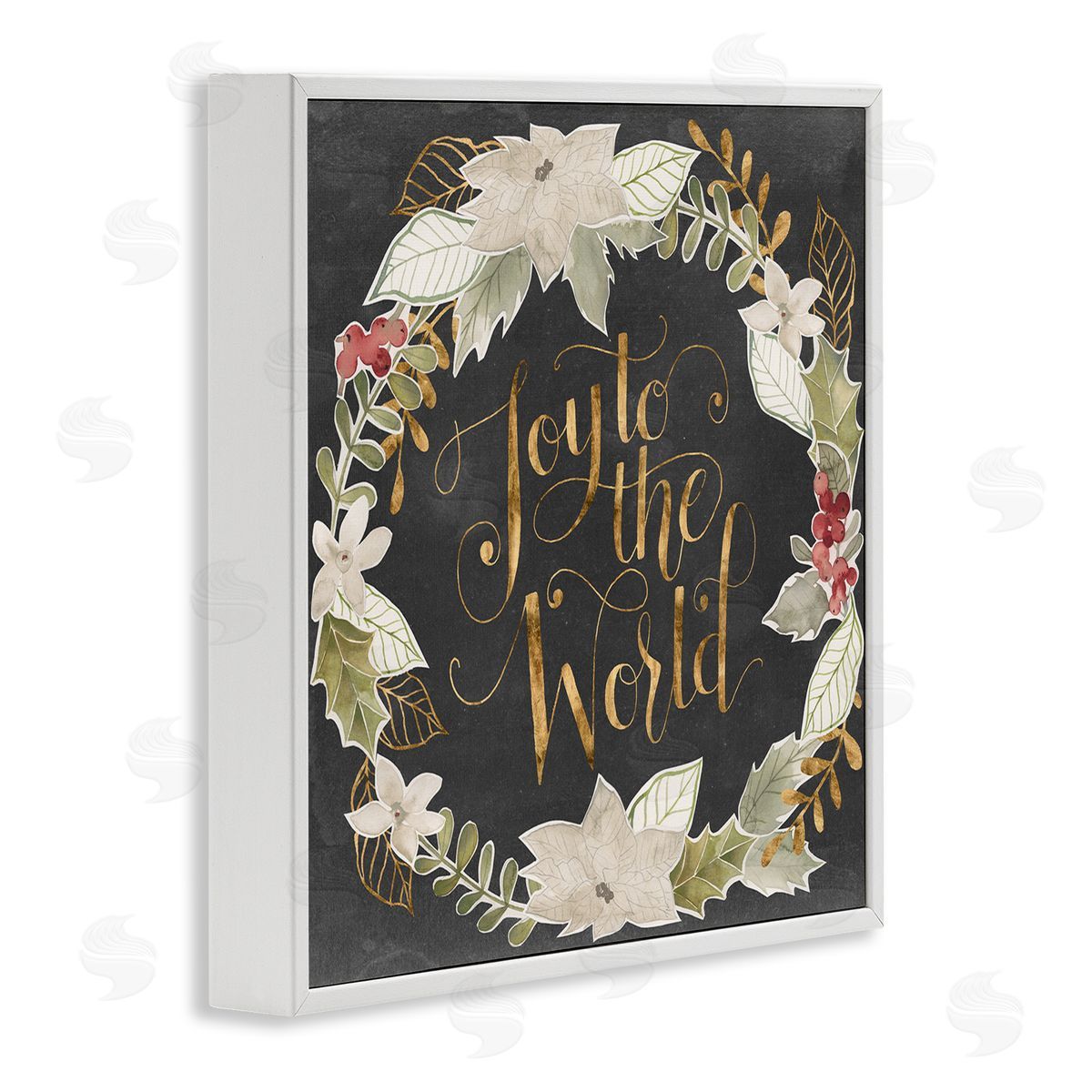 Grace Popp Joy to the World Chic Christmas Wreath Red Holly White Framed Glicee Wall Art Print