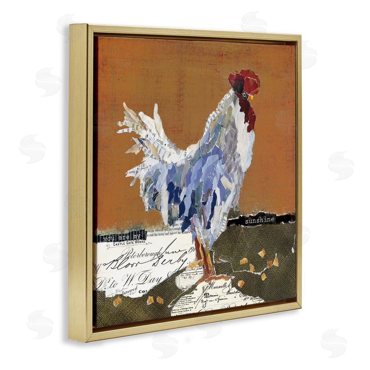 Carol Robinson Country Farm Chicken Collage My Sunshine Sentiment Gold Floating Frame Canvas Wall Art Print