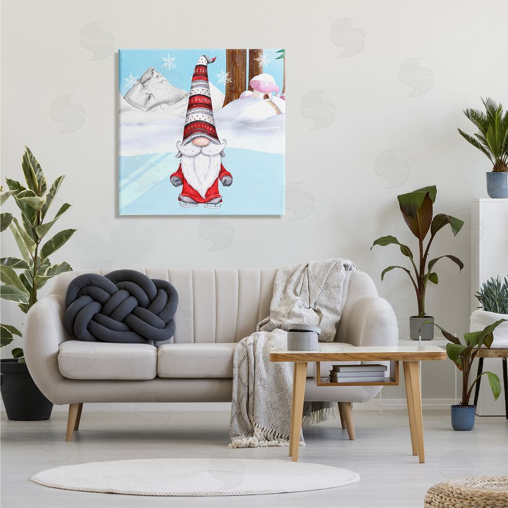 Hugo Edwins Ice Skating Winter Gnome Red White Garden Elf Canvas Wall Art in Room