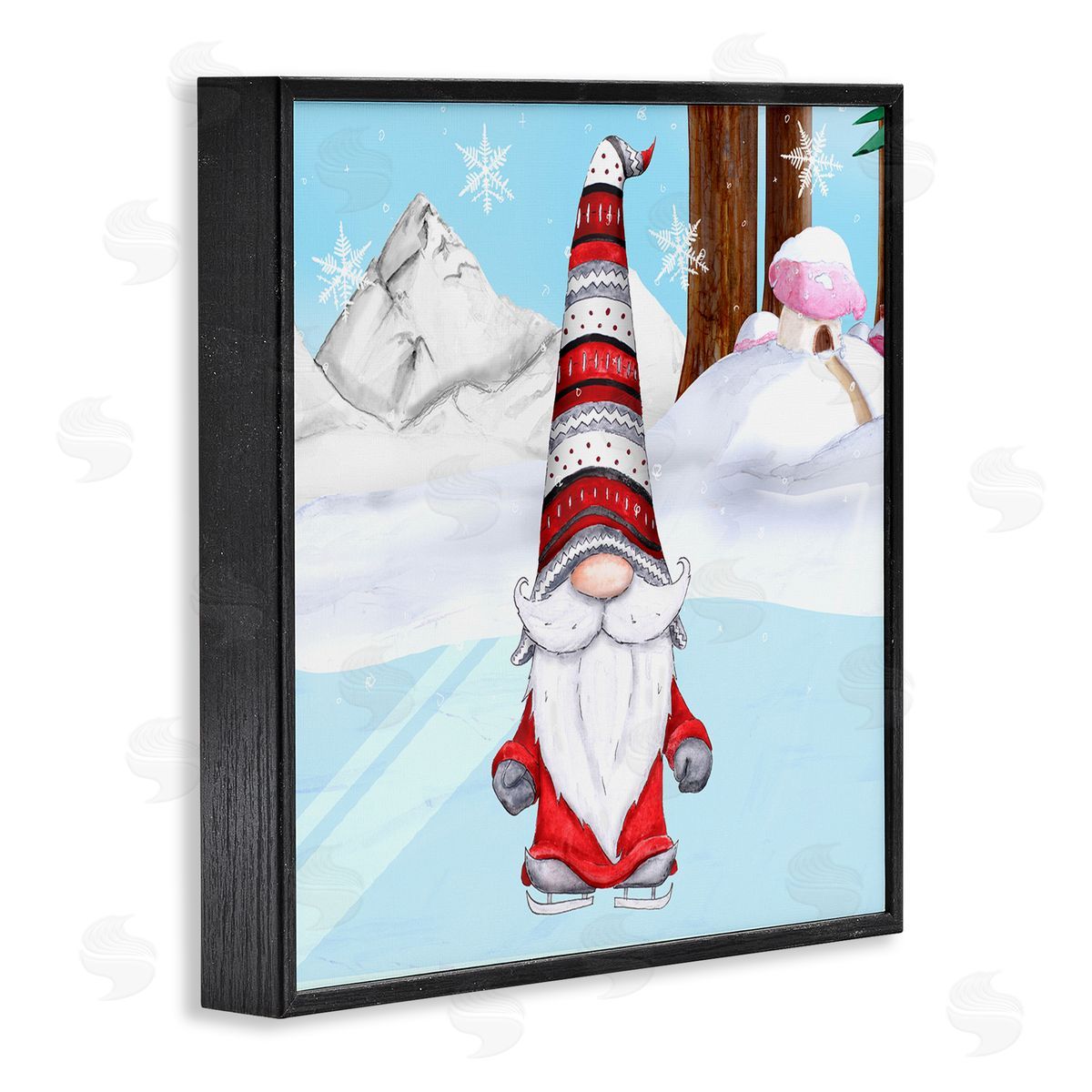 Hugo Edwins Ice Skating Winter Gnome Red White Garden Elf Black Framed Glicee Wall Art Print