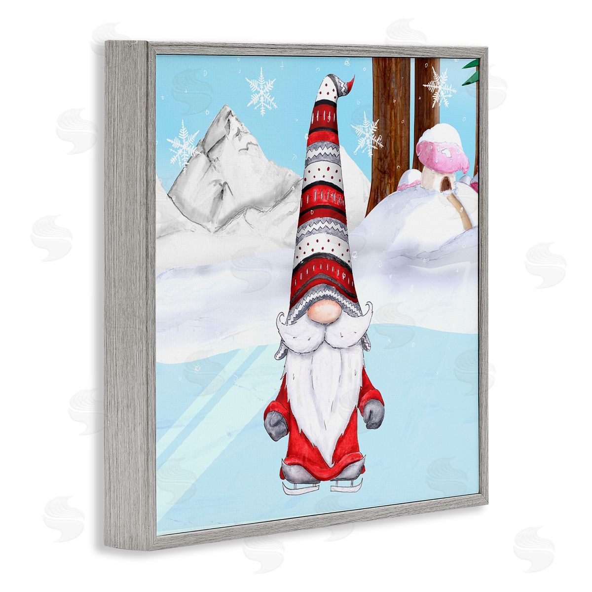Hugo Edwins Ice Skating Winter Gnome Red White Garden Elf Gray Framed Glicee Wall Art Print