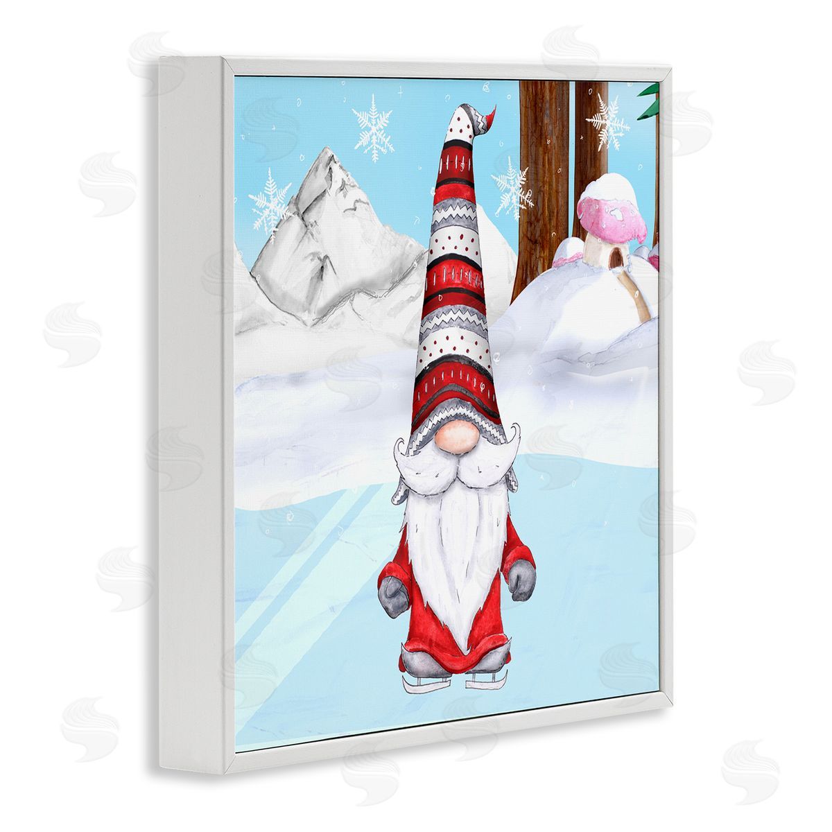 Hugo Edwins Ice Skating Winter Gnome Red White Garden Elf White Framed Glicee Wall Art Print