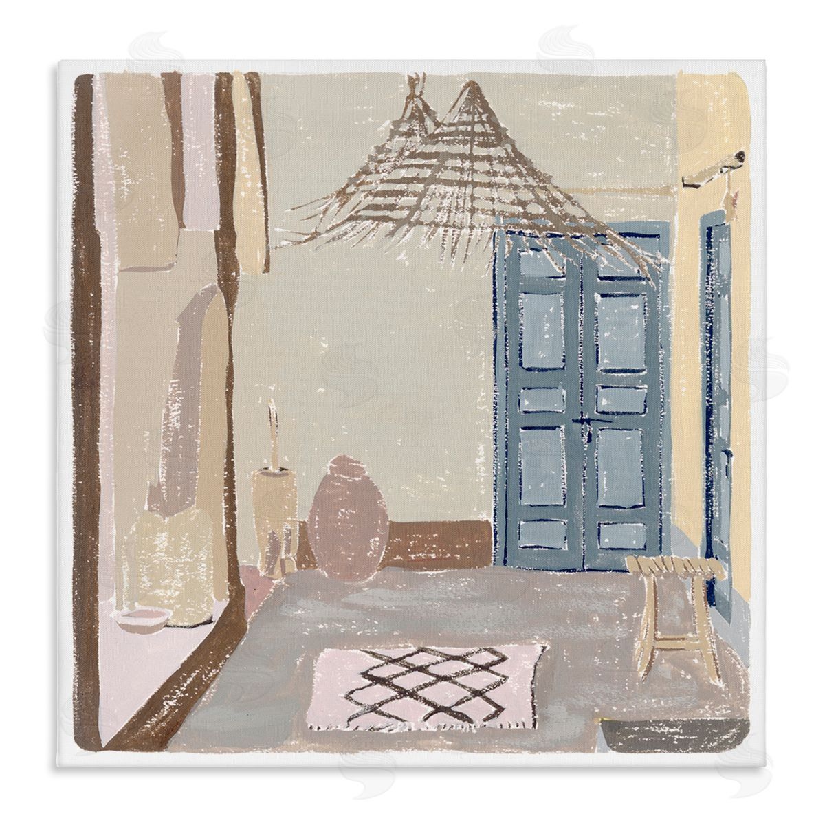 Melissa Wang European Lounge Interior Soft Coastal City Room Stretched Canvas Wall Art Print