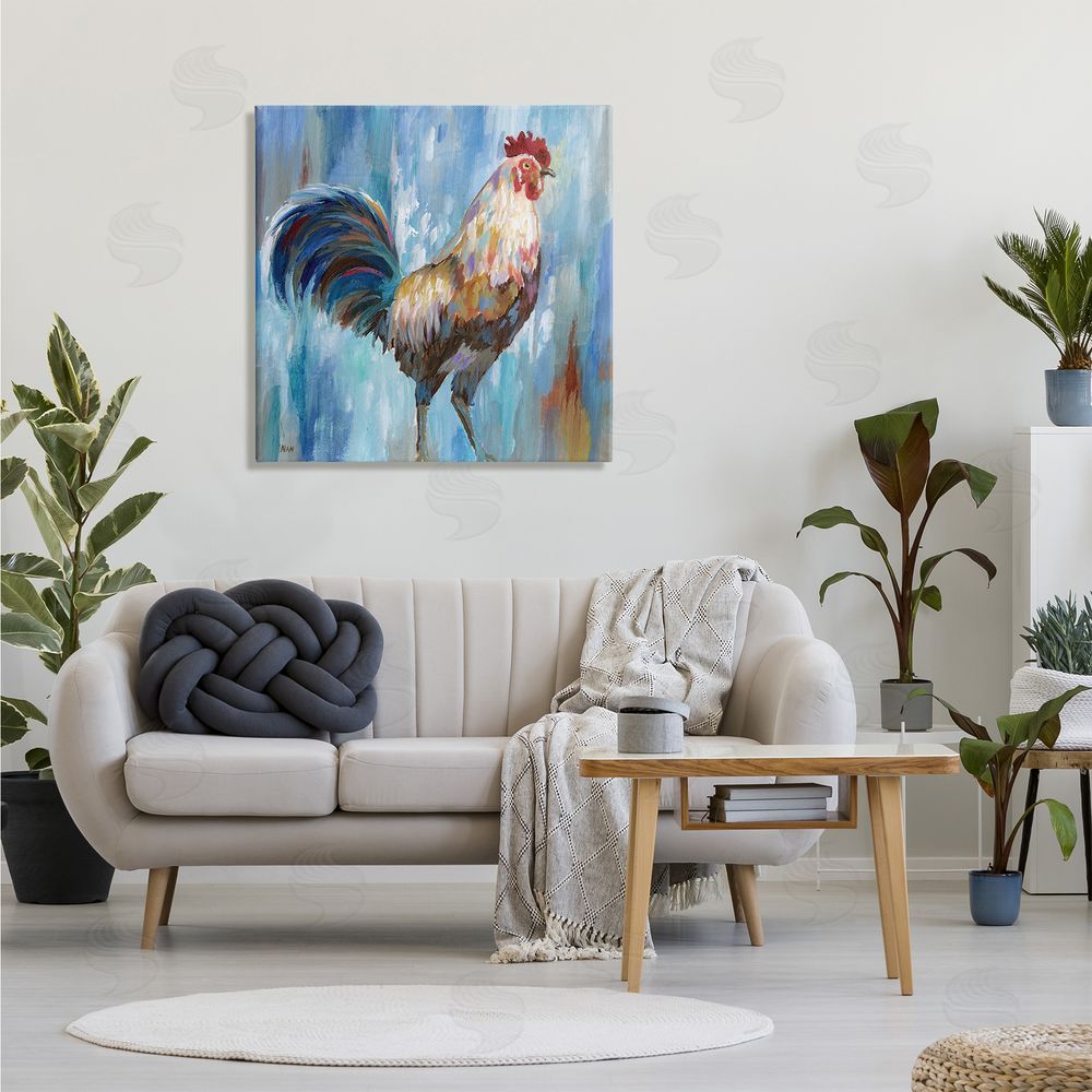 Nan Farm Rooster Contemporary Painting Morning Country Bird Canvas Wall Art in Room